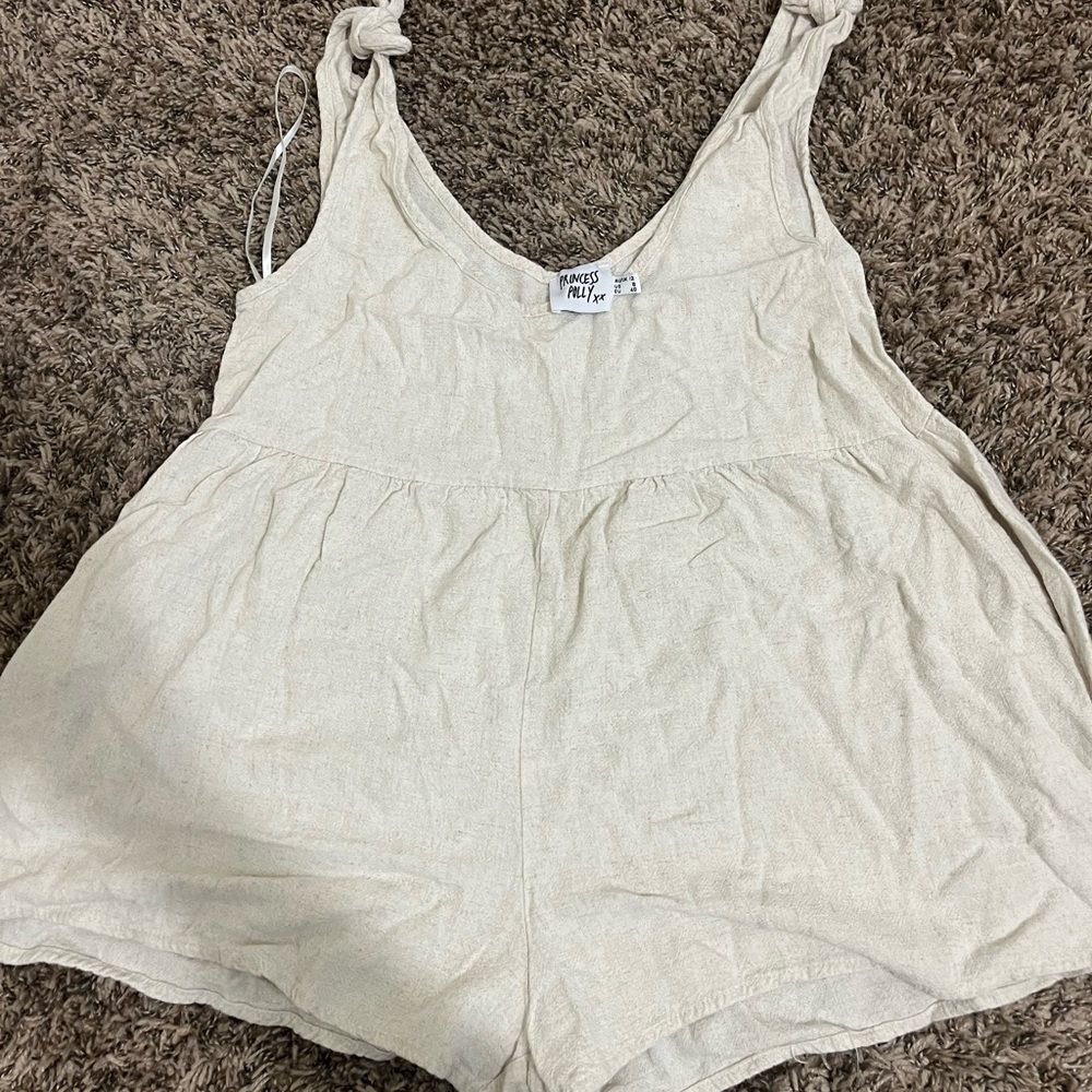 princess polly tay tie strap linen blend romper